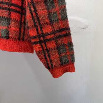 Vintage 1960s Red Plaid Acrylic Cardigan Sweater