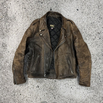 1990S AGED FADED LEATHER MOTORCYCLE JACKET