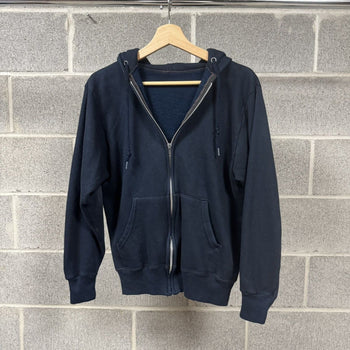 1980s Faded Navy Blue Green Zip Up Hoodie