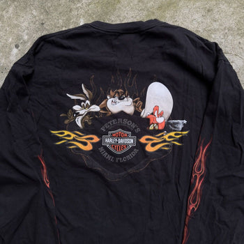 2000S HARLEY DAVIDSON TAZ LOONEY TUNES FLAME LONGSLEEVE TEE