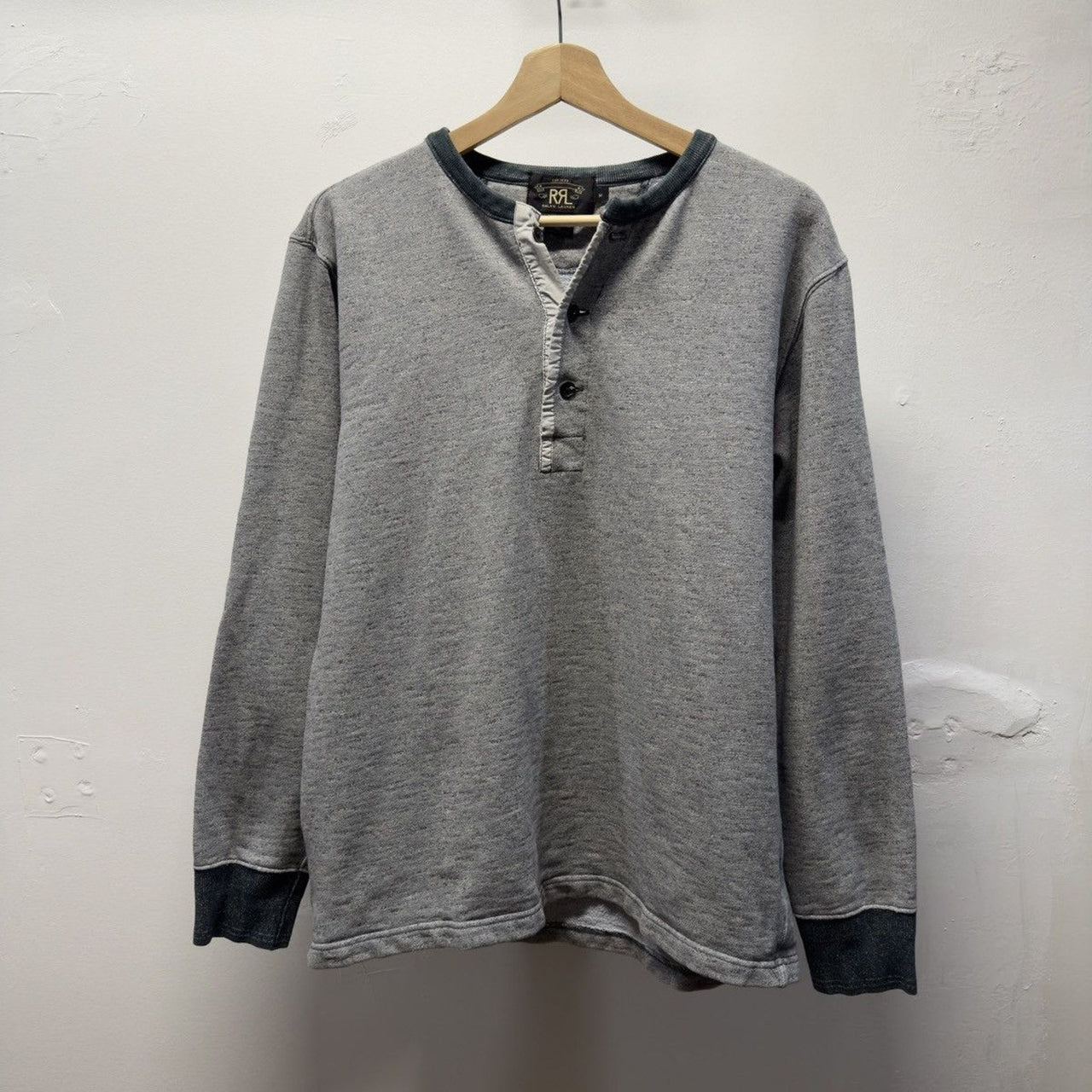 Vintage 2000s RRL Grey Henley Sweatshirt Faded