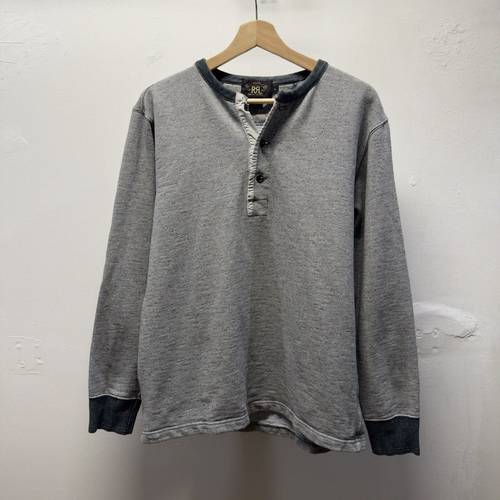 Vintage 2000s RRL Grey Henley Sweatshirt Faded