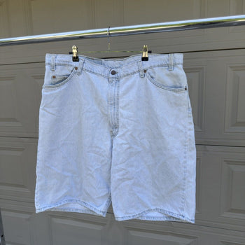 1990s Levi's 550 Orange Tab Light Wash Faded Denim Shorts