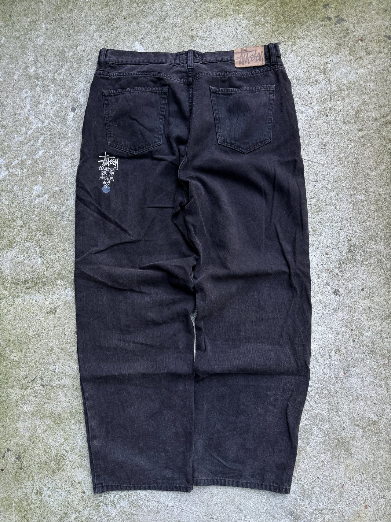 STUSSY WASHED CANVAS BLACK 8 BALL BIG OL’ JEANS