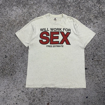 Camiseta desgastada y desgastada de los años 90 "Trabajaré por sexo"