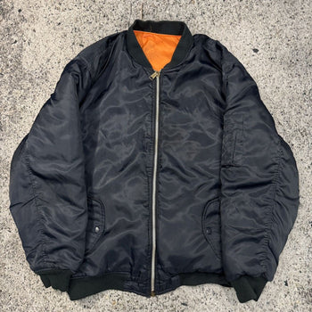 1980S REVERSIBLE NAVY ORANGE OVERSIZED MA-1 BOMBER JACKET