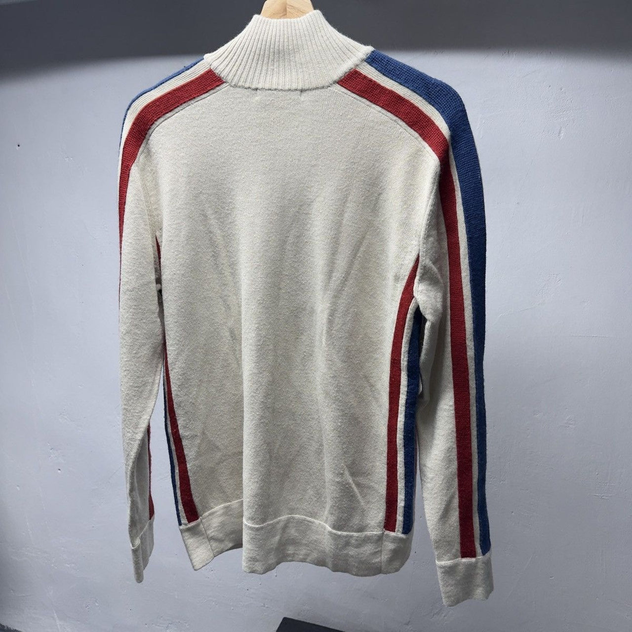 2000s J Crew Acrylic Wool Striped Zip Up Sweater