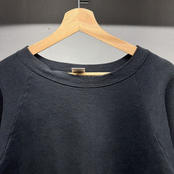 1990s Thrashed Faded Distressed Blank Black Raglan Sweatshirt