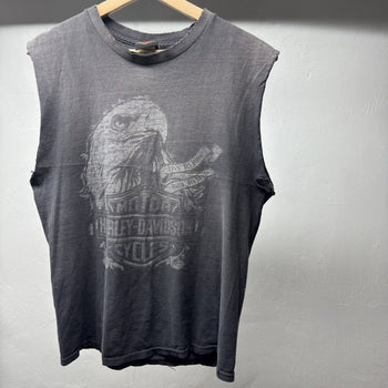 2010s Harley Davidson Thrashed Faded Distressed Cut Off Tee