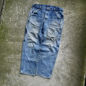 1990s THRASHED FADED MADE IN USA WORKWEAR CARPENTER DENIM JEANS