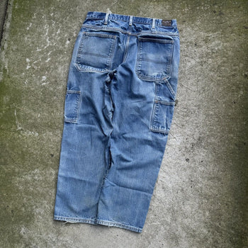 1990s THRASHED FADED MADE IN USA WORKWEAR CARPENTER DENIM JEANS