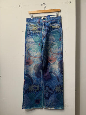 OUR LEGACY THIRD CUT DIGITAL CHALK PRINT FLOWER HANK GRUNER DENIM JEANS