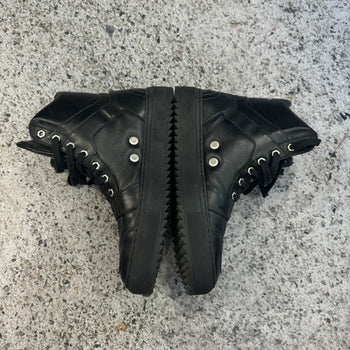HELMUT LANG BLACK SMOOTH LEATHER HIGH TOP SNEAKER BOOTS