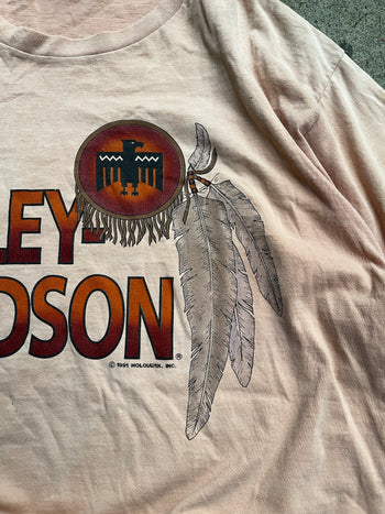 1990s HARLEY DAVIDSON TAN TRIBAL LOGO TEE