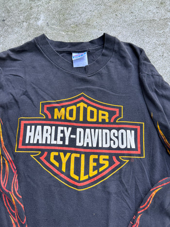 1990s HARLEY DAVIDSON FLAME LOGO LONGSLEEVE TEE