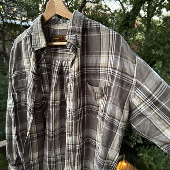 2000s Faded Green Plaid Flannel Shirt