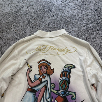 2000s Ed Hardy Faded Thrashed Distressed Nurse Longsleeve