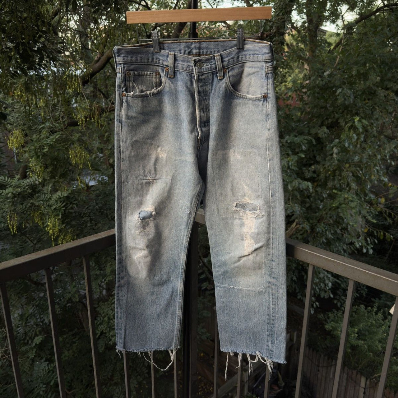 1990s Levi's 501xx Thrashed Repaired Cropped Jeans - Made in USA