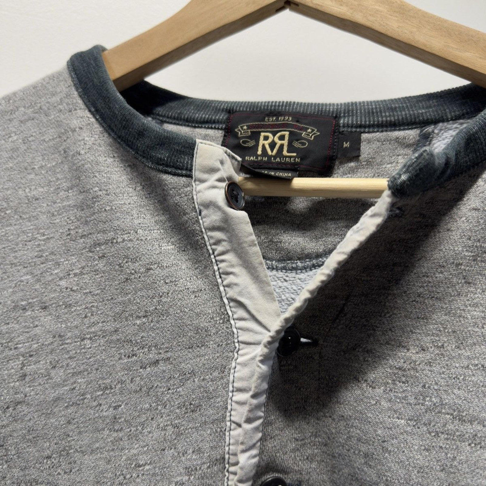 Vintage 2000s RRL Grey Henley Sweatshirt Faded