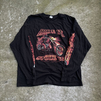 2000S RIDE IT LIKE YOU STOLE IT SKULL FLAME BIKER LONGSLEEVE TEE