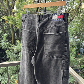 1990s Y2K Faded Black Tommy Jeans Wide Leg Carpenter Jeans
