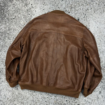 BROWN FULL GRAIN COW LEATHER CUSTOM OVERSIZED BASEBALL JACKET