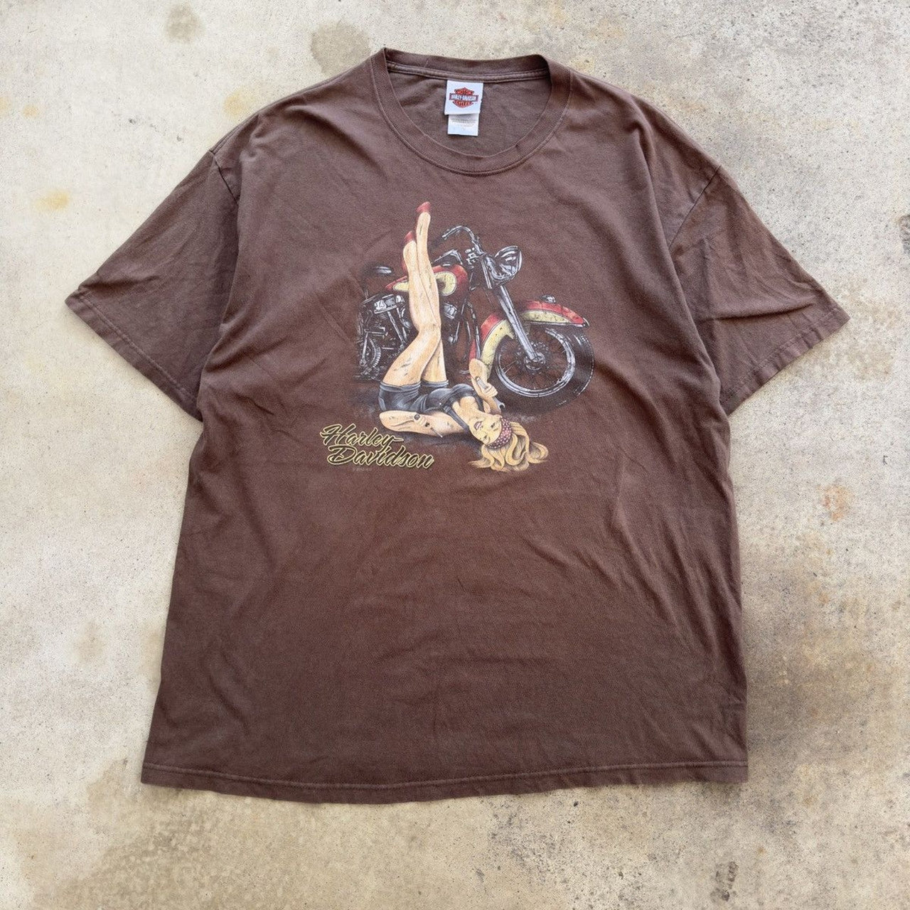 2010S HARLEY DAVIDSON BIKER GIRL TEE FADED BROWN