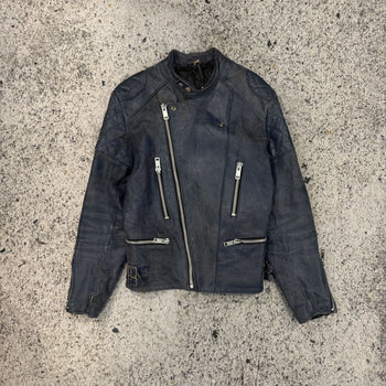 1990S FADED AGED BLUE LEATHER MOTORCYCLE JACKET