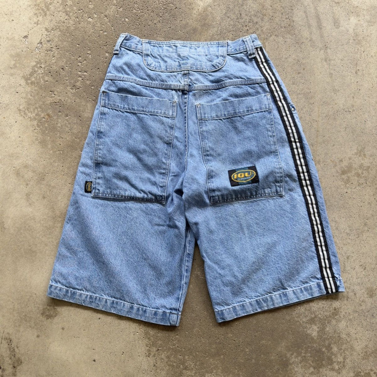 2000S Y2K IOU BAGGY TRACK DENIM SKATER JEAN SHORTS JORTS