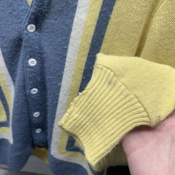 1970s Faded Orlon Acrylic Vertical Striped Cardigan Sweater