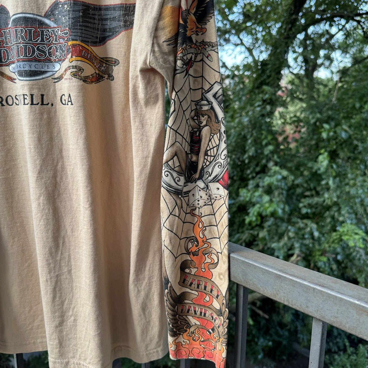 2000s Harley Davidson Tattoo Spiderweb Flame Longsleeve Tee