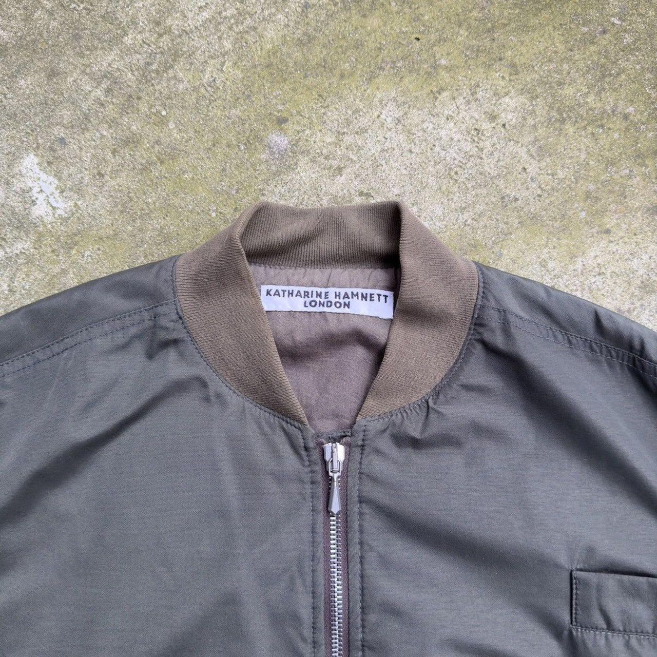 KATHARINE HAMNETT LONDON FW19 NYLON RAF GREEN BOMBER JACKET