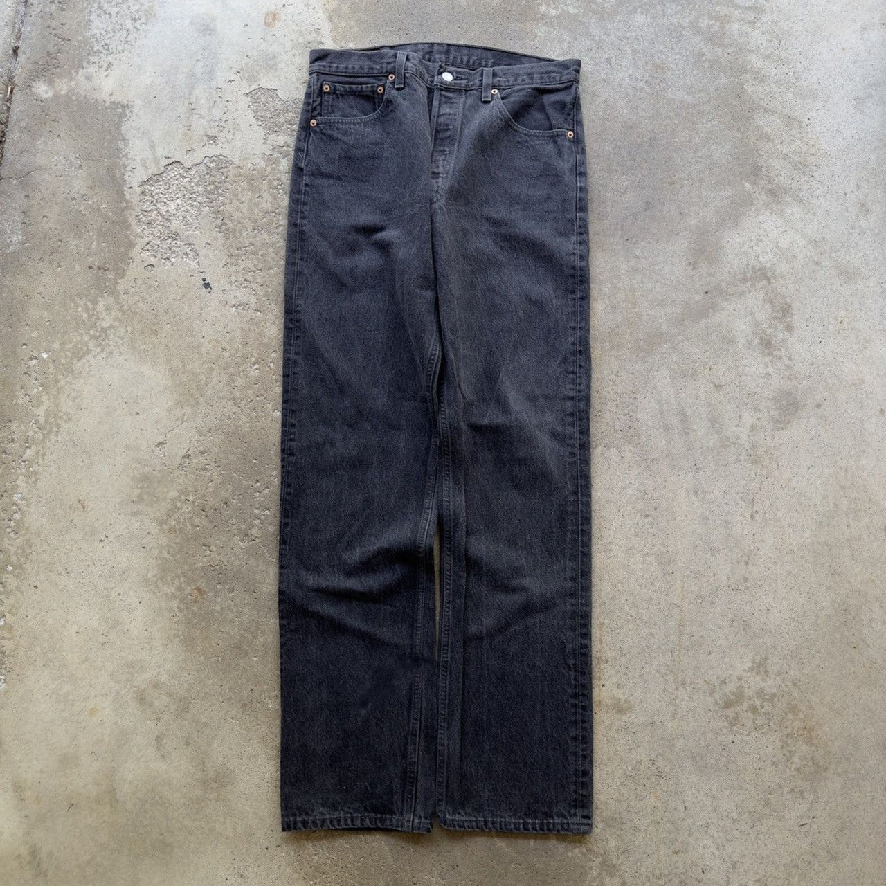 1990s LEVI’S 501 BLACK FADED DENIM JEANS MADE IN USA