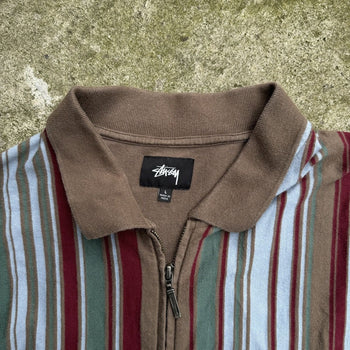 STUSSY STRIPED ZIP UP CARDIGAN SHIRT