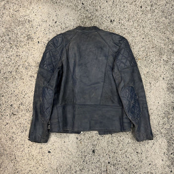 1990S FADED AGED BLUE LEATHER MOTORCYCLE JACKET