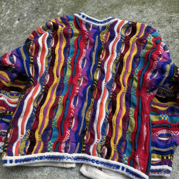 1980S / 1990S CUGGI COOGI MULTI COLOR KNIT CARDIGAN SWEATER