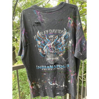 1990s HARLEY DAVIDSON THRASHED PAINTED LOGO FLAME TEE