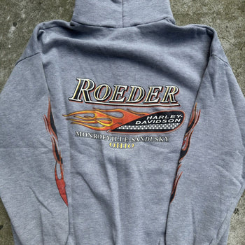 2000S HARLEY DAVIDSON FADED GREY FLAME ZIP UP HOODIE