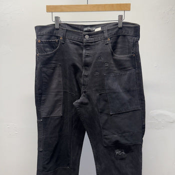 Vintage 2000s Levi's 501 Denim Cowboy Black Patchwork Reworked Jeans