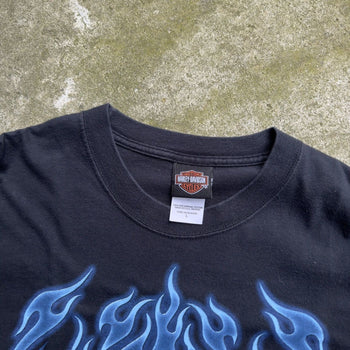 2000S HARLEY DAVIDSON BLUE SKULL FLAME LONGSLEEVE TEE