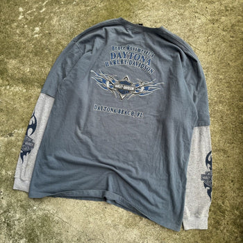 2000S HARLEY DAVIDSON BLUE FLAME LOGO THERMAL LONGSLEEVE TEE