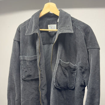 1990s Y2K Black Heavy Zip Up Corduroy Shirt Jacket