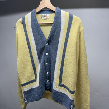 1970s Faded Orlon Acrylic Vertical Striped Cardigan Sweater