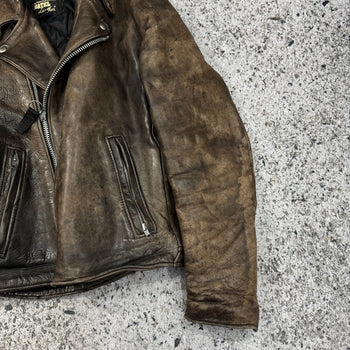 1990S AGED FADED LEATHER MOTORCYCLE JACKET