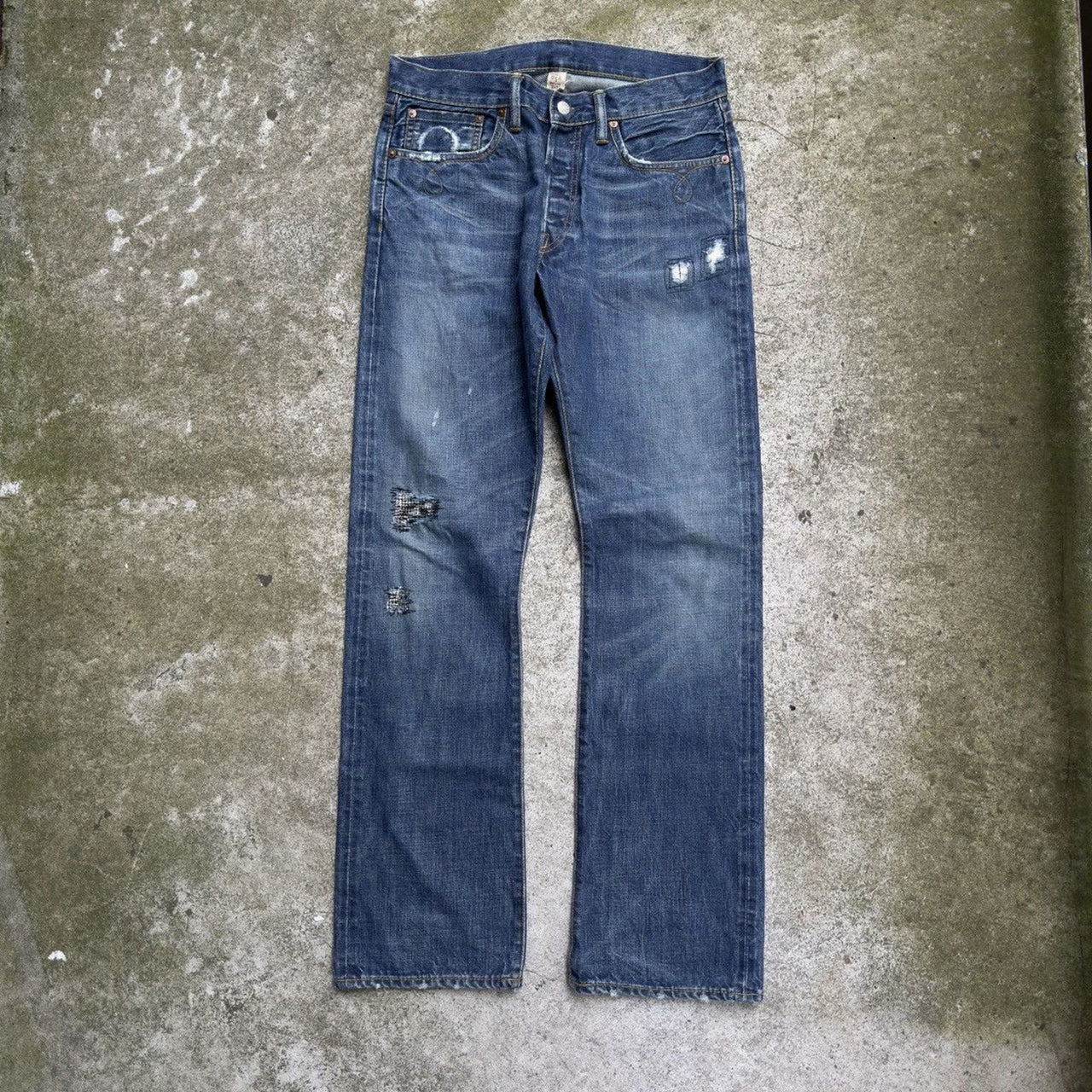 RRL SLIM BOOT REPAIRED JAPAN SELVEDGE DENIM JEANS RIVER BLUE