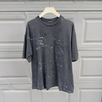1990s Faded Black Thrashed Stained Painted Pocket Tee
