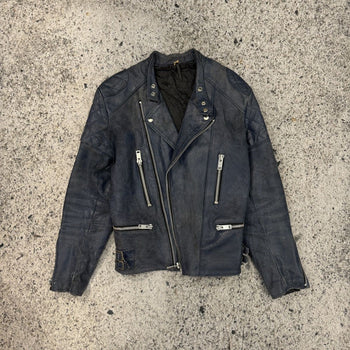 1990S FADED AGED BLUE LEATHER MOTORCYCLE JACKET