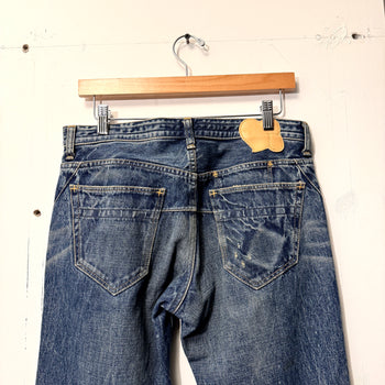 NUMBER NINE HEART TEAR PATCH ZIPPO FADED MUD WASH DENIM JEANS