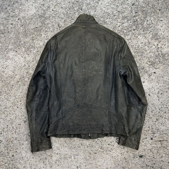 Aged Leather Double Zip Asymmetric Racer Custom Jacket