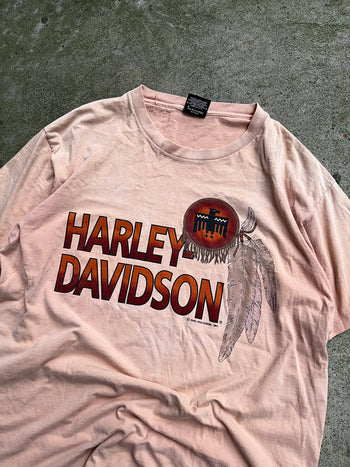 1990s HARLEY DAVIDSON TAN TRIBAL LOGO TEE